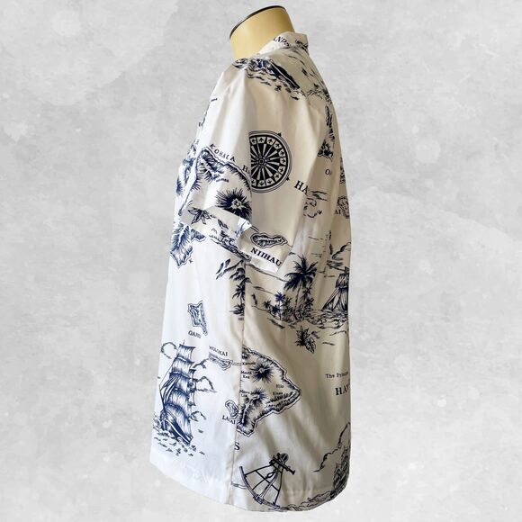 Vintage Shoreline Hawaiian Shirt Hawaii Islands Blue/White Map Print - Men's M - Picture 4 of 6